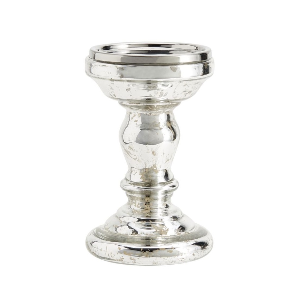New Pottery Barn Antique Mercury Glass Candle Holder, Pillar, Silver, Sm #3